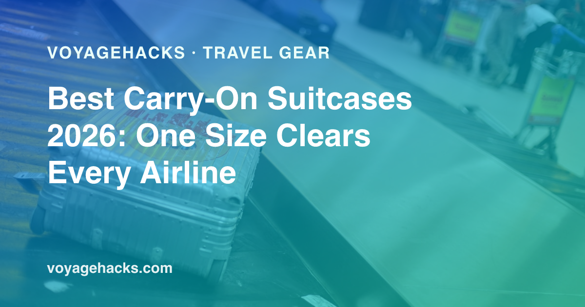Gray hardside carry-on suitcase at an airport