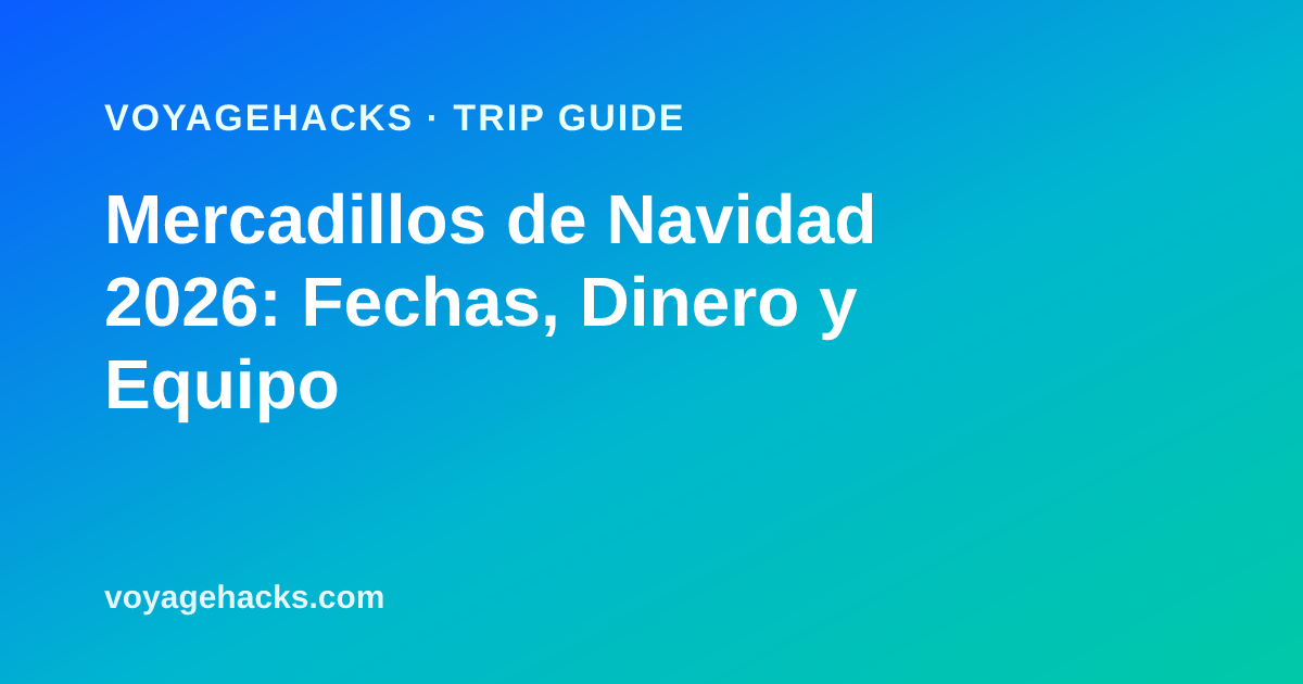 Kit de viaje para mercadillos navideños de invierno: botas aislantes, capas térmicas, guantes táctiles y una taza térmica junto a puestos festivos de madera