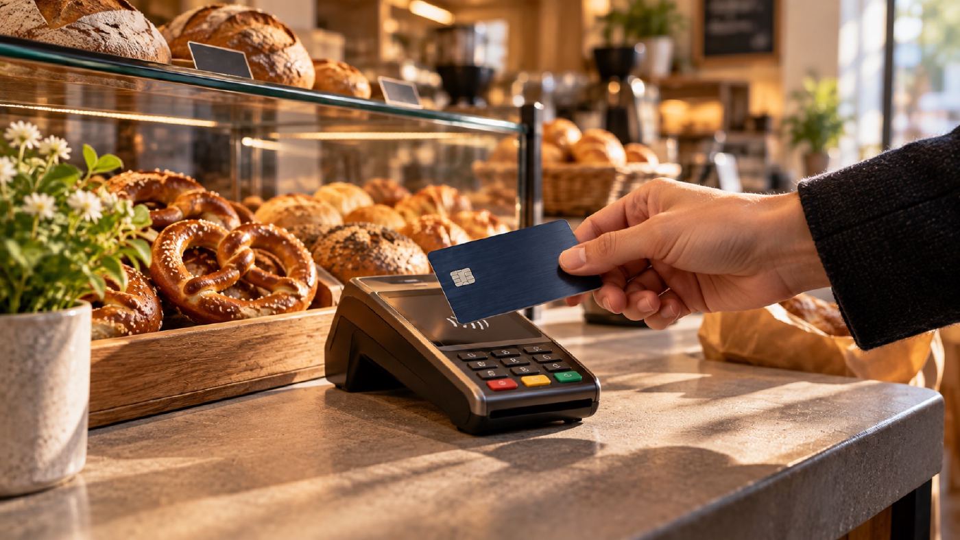 Illustratie voor Amex-acceptatie: AI-gegenereerde foto, geen echte merken getoond