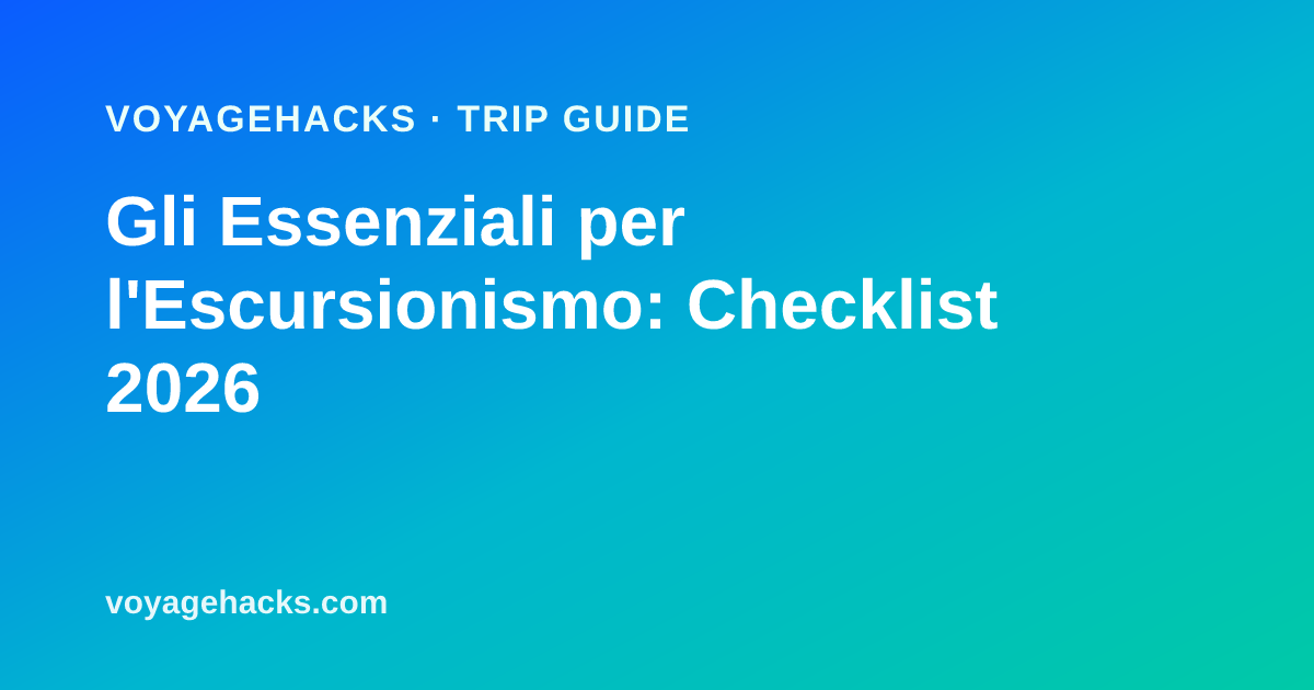 Essenziali per l'escursione giornaliera disposti su un sentiero: zaino idratante, bastoncini da trekking, torcia frontale, kit di pronto soccorso, giacca antipioggia e calze in merino